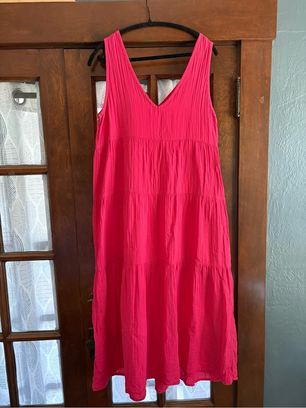 Quince 100% Organic Cotton Gauze Tiered Maxi Midi Dress in Amaranth Pink Medium - Picture 5 of 8